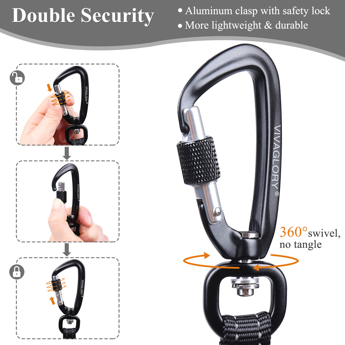 Strongest swivel locking dog leash clip