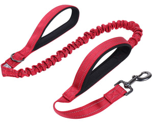 VIVAGLORY Heavy Duty Bungee Dog Leash, Dual Padded Handles No Pull Reflective Training Dog Leash with Traffic Handle for Medium Large Dogs with Adjustable Sizes (4FT-5.5FT)