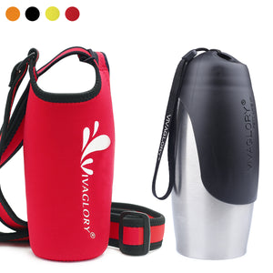 VIVAGLORY 25oz Stainless Steel Water Bottle & Neoprene Bottle Carrier Combo, Dog Drinking Bottles and Water Bottle Holder, Great for Hiking & Traveling with Pets