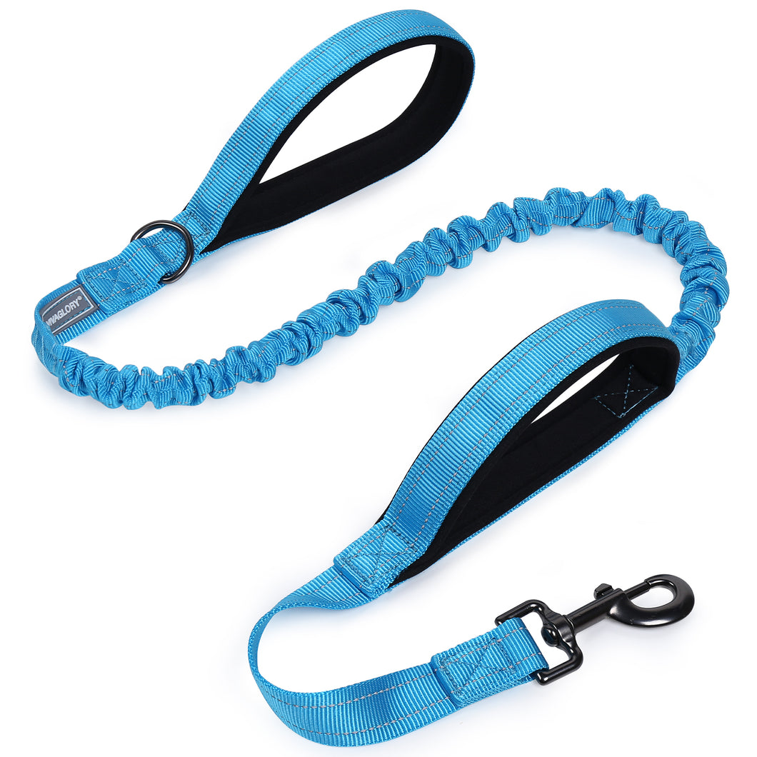 VIVAGLORY Heavy Duty Bungee Dog Leash, Dual Padded Handles No Pull Reflective Training Dog Leash with Traffic Handle for Medium Large Dogs with Adjustable Sizes (4FT-5.5FT)