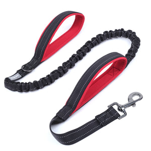 VIVAGLORY Heavy Duty Bungee Dog Leash, Dual Padded Handles No Pull Reflective Training Dog Leash with Traffic Handle for Medium Large Dogs with Adjustable Sizes (4FT-5.5FT)