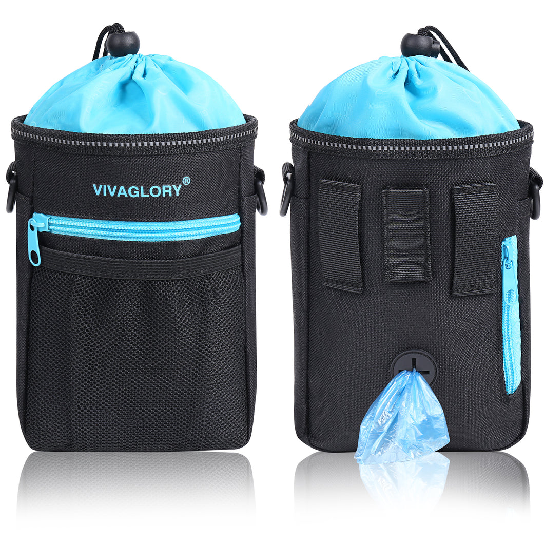 VIVAGLORY Dog Training Treat Pouch, 4Ways to Wear Dog Treat Bags, Built in Dog Waste Bag Dispenser Treats Training Bags with Reflective Adjustable Shoulder Strap