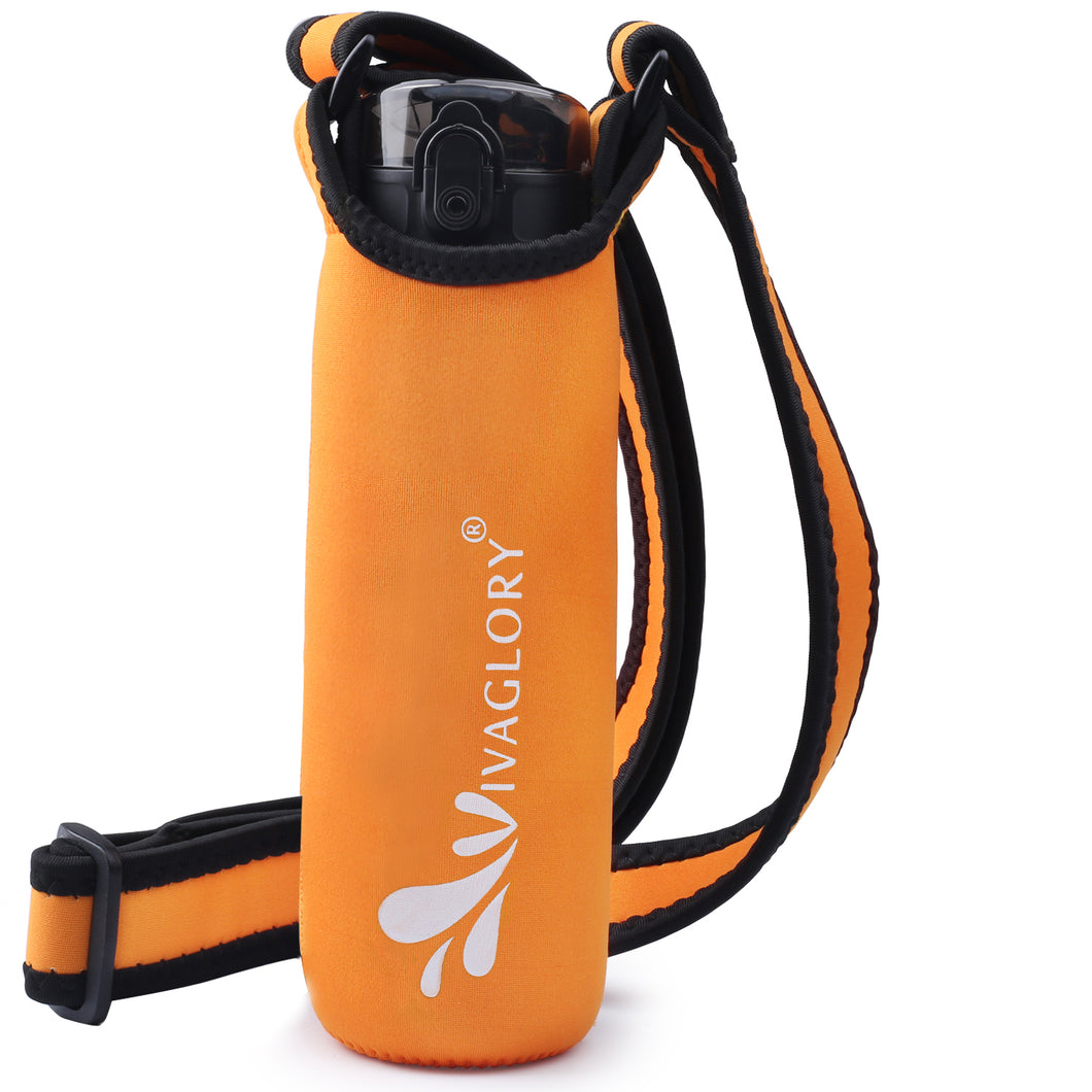 Vivaglory Insulated Neoprene Water Bottle Holder Sling with Wide Adjustable Shoulder Strap, Great for Stainless Steel and Plastic Bottles, Sport and Energy Drinks
