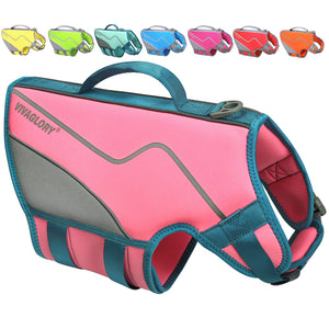 Vivaglory New Neoprene Sports Style Dog Life Jackets, Snug & Safer Dog Life Vest with Superior Buoyancy & Rescue Handle