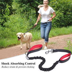 VIVAGLORY Heavy Duty Bungee Dog Leash, Dual Padded Handles No Pull Reflective Training Dog Leash with Traffic Handle for Medium Large Dogs with Adjustable Sizes (4FT-5.5FT)