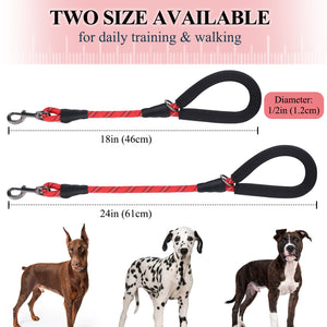 VIVAGLORY new Short Dog Leash with Comfortable Padded Handle, 18IN Durable Rope Short Walking & Training Leashes for Dogs with Highly Reflective Threads for Medium & Large Dog