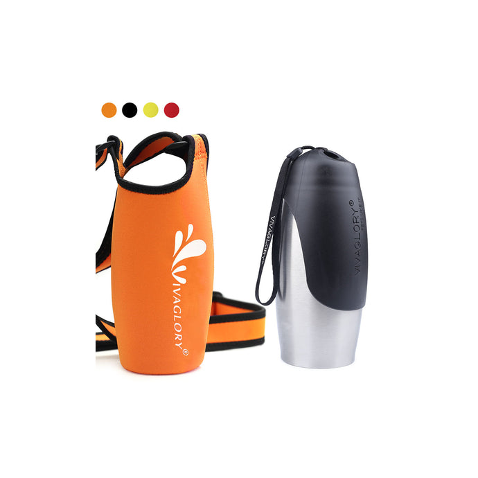 VIVAGLORY 25oz Stainless Steel Water Bottle & Neoprene Bottle Carrier Combo, Dog Drinking Bottles and Water Bottle Holder, Great for Hiking & Traveling with Pets