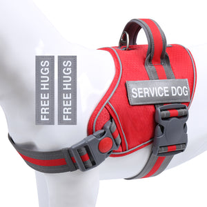 VIVAGLORY new Service Dog Harness, No Pull Adjustable Pet Vest Harness with Padded Handle, Reflective Training Vest Comfort Fit with 4 PCS Removable Patches for Small Medium Large Dogs, Easy On & Off