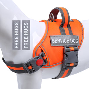 VIVAGLORY new Service Dog Harness, No Pull Adjustable Pet Vest Harness with Padded Handle, Reflective Training Vest Comfort Fit with 4 PCS Removable Patches for Small Medium Large Dogs, Easy On & Off