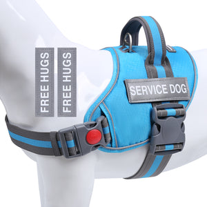 VIVAGLORY new Service Dog Harness, No Pull Adjustable Pet Vest Harness with Padded Handle, Reflective Training Vest Comfort Fit with 4 PCS Removable Patches for Small Medium Large Dogs, Easy On & Off