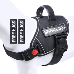 VIVAGLORY new Service Dog Harness, No Pull Adjustable Pet Vest Harness with Padded Handle, Reflective Training Vest Comfort Fit with 4 PCS Removable Patches for Small Medium Large Dogs, Easy On & Off