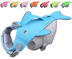 VIVAGLORY Sports Style Dog Life Jacket, Reflective Life Vest with Safety Light Loop for Safer Night,Ripstop Whale-Shape Lifesaver with Enhanced Buoyancy and Rescue Handle for SwimmingBoating