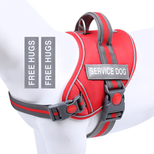 VIVAGLORY new Service Dog Harness, No Pull Adjustable Pet Vest Harness with Padded Handle, Reflective Training Vest Comfort Fit with 4 PCS Removable Patches for Small Medium Large Dogs, Easy On & Off