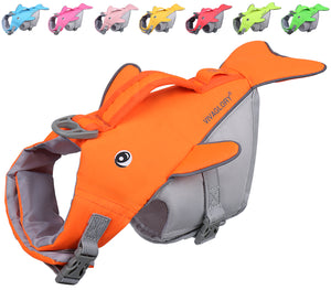 VIVAGLORY Sports Style Dog Life Jacket, Reflective Life Vest with Safety Light Loop for Safer Night,Ripstop Whale-Shape Lifesaver with Enhanced Buoyancy and Rescue Handle for SwimmingBoating
