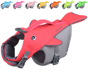 VIVAGLORY Sports Style Dog Life Jacket, Reflective Life Vest with Safety Light Loop for Safer Night,Ripstop Whale-Shape Lifesaver with Enhanced Buoyancy and Rescue Handle for SwimmingBoating