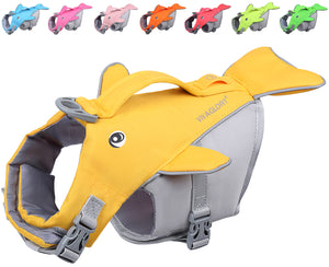 VIVAGLORY Sports Style Dog Life Jacket, Reflective Life Vest with Safety Light Loop for Safer Night,Ripstop Whale-Shape Lifesaver with Enhanced Buoyancy and Rescue Handle for SwimmingBoating
