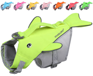 VIVAGLORY Sports Style Dog Life Jacket, Reflective Life Vest with Safety Light Loop for Safer Night,Ripstop Whale-Shape Lifesaver with Enhanced Buoyancy and Rescue Handle for SwimmingBoating