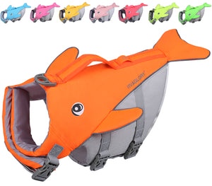 VIVAGLORY Sports Style Dog Life Jacket, Reflective Life Vest with Safety Light Loop for Safer Night,Ripstop Whale-Shape Lifesaver with Enhanced Buoyancy and Rescue Handle for SwimmingBoating