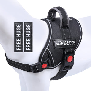 VIVAGLORY new Service Dog Harness, No Pull Adjustable Pet Vest Harness with Padded Handle, Reflective Training Vest Comfort Fit with 4 PCS Removable Patches for Small Medium Large Dogs, Easy On & Off