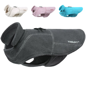 Vivaglory Fleece Vest Dog Cold Weather Sweater for Small Dogs, Adjustable Winter Warm Clothes with Two-Way Zipper Opening, Reflective Coats Pet Jacket for Puppies Small Medium Large Dogs