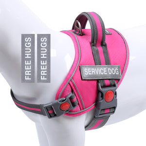 VIVAGLORY new Service Dog Harness, No Pull Adjustable Pet Vest Harness with Padded Handle, Reflective Training Vest Comfort Fit with 4 PCS Removable Patches for Small Medium Large Dogs, Easy On & Off