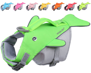 VIVAGLORY Sports Style Dog Life Jacket, Reflective Life Vest with Safety Light Loop for Safer Night,Ripstop Whale-Shape Lifesaver with Enhanced Buoyancy and Rescue Handle for SwimmingBoating