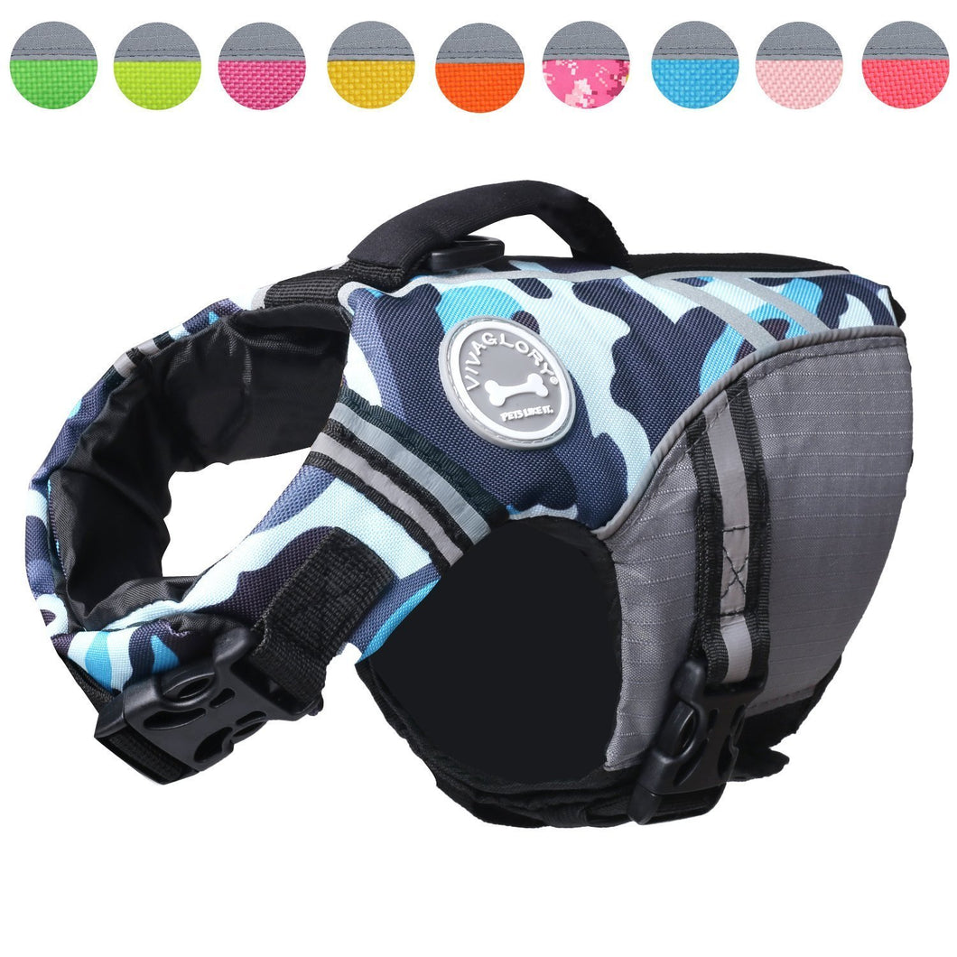 Vivaglory New Sports Style Ripstop Dog Life Jacket Safety Vest with Superior Buoyancy & Rescue Handle