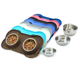 Vivaglory Dog Bowls Stainless Steel Water and Food Puppy Cat Bowls with Non Spill Skid Resistant Silicone Mat