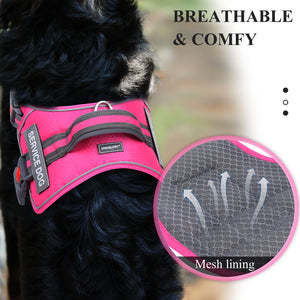 VIVAGLORY new Service Dog Vest, No Pull Dog Safety Harness with Padded Handle and Leash Clip for Comfy Control, Reflective Breathable Training Pet Vest with Removable Patches, Adjustable Fit