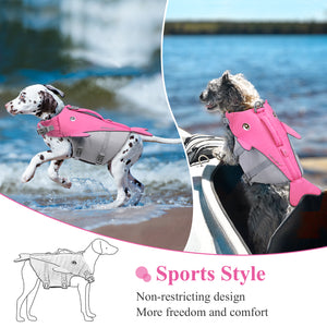 VIVAGLORY Sports Style Dog Life Jacket, Reflective Life Vest with Safety Light Loop for Safer Night,Ripstop Whale-Shape Lifesaver with Enhanced Buoyancy and Rescue Handle for SwimmingBoating