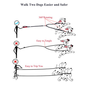 VIVAGLORY Double Dog Leash, No Pull & Tangle Free Bungee Leash for Two Dogs with Traffic Handles Reflective for Medium to Large Dogs for Daily Walking & Training