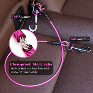 Vivaglory Chew-Proof Dog Seat Belt, New 2-in-1 Multi-Functional Waterproof Dog Safety Belt, Heavy Duty Steel Rope Pet Car Seat Belt with 5 Sizes for Small to X-Large Dogs (16"/22"/28"/33"/37")