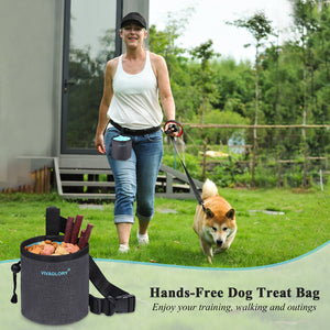 VIVAGLORY Dog Treat Bag, Hands-Free Puppy Training Pouch with Adjustable Waistband and Built-in Dog Waste Bag Dispenser