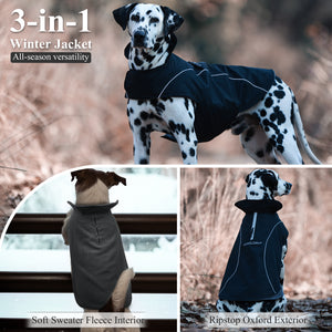 VIVAGLORY new 3-in-1 Dog Winter Coats, Reflective Water-Resistant Wind Breaker Jackets & Fleece Lined Cold Weather Vest, Warm Sweater with Leash Portal, Dog Clothes for Small Medium Large Dogs