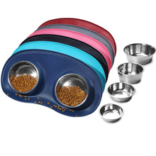 Load image into Gallery viewer, Vivaglory Dog Bowls Set with Double Stainless Steel Feeder Bowls and Wider Non Skid Spill Proof Silicone Mat for Cats Puppies Dogs