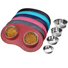 Load image into Gallery viewer, Vivaglory Dog Bowls Set with Double Stainless Steel Feeder Bowls and Wider Non Skid Spill Proof Silicone Mat for Cats Puppies Dogs
