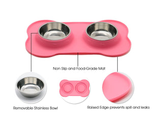 Vivaglory Dog Bowls Stainless Steel Water and Food Puppy Cat Bowls with Non Spill Skid Resistant Silicone Mat