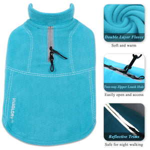 Vivaglory Fleece Vest Dog Cold Weather Sweater for Small Dogs, Adjustable Winter Warm Clothes with Two-Way Zipper Opening, Reflective Coats Pet Jacket for Puppies Small Medium Large Dogs