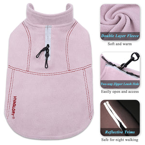 Vivaglory Fleece Vest Dog Cold Weather Sweater for Small Dogs, Adjustable Winter Warm Clothes with Two-Way Zipper Opening, Reflective Coats Pet Jacket for Puppies Small Medium Large Dogs
