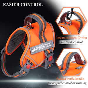 VIVAGLORY new Service Dog Harness, No Pull Adjustable Pet Vest Harness with Padded Handle, Reflective Training Vest Comfort Fit with 4 PCS Removable Patches for Small Medium Large Dogs, Easy On & Off
