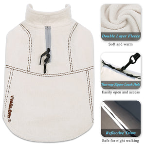 Vivaglory Fleece Vest Dog Cold Weather Sweater for Small Dogs, Adjustable Winter Warm Clothes with Two-Way Zipper Opening, Reflective Coats Pet Jacket for Puppies Small Medium Large Dogs