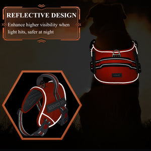 VIVAGLORY new Service Dog Harness, No Pull Adjustable Pet Vest Harness with Padded Handle, Reflective Training Vest Comfort Fit with 4 PCS Removable Patches for Small Medium Large Dogs, Easy On & Off