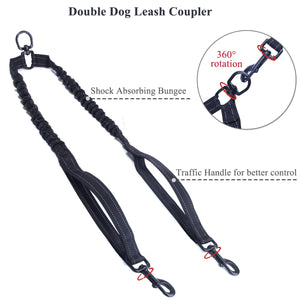 VIVAGLORY Double Dog Leash, No Pull & Tangle Free Bungee Leash for Two Dogs with Traffic Handles Reflective for Medium to Large Dogs for Daily Walking & Training