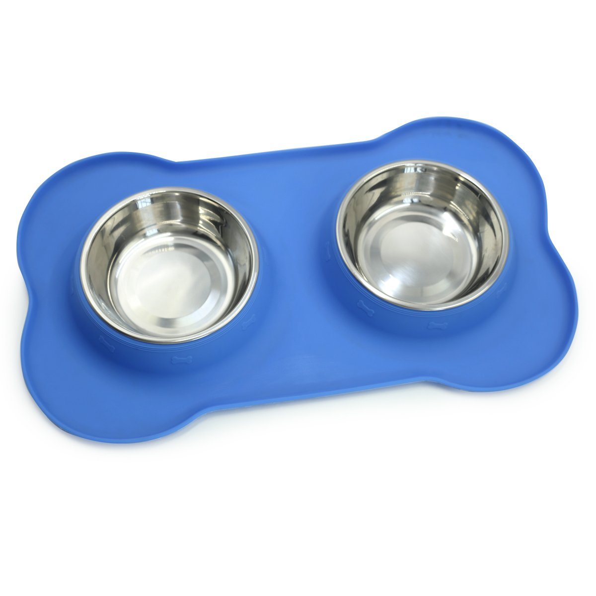 Paw-shaped Silicone Mat + Stainless Steel Pet Bowls For Dogs & Cats