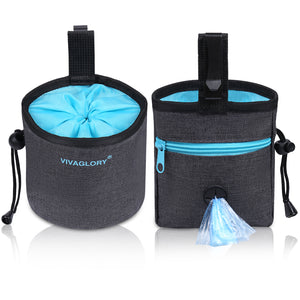 VIVAGLORY Dog Treat Bag, Hands-Free Puppy Training Pouch with Adjustable Waistband and Built-in Dog Waste Bag Dispenser