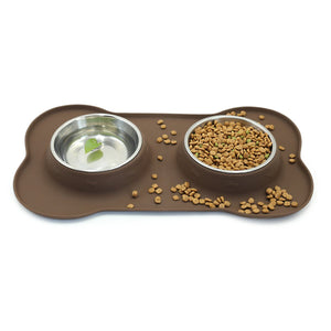 Vivaglory Dog Bowls Stainless Steel Water and Food Puppy Cat Bowls with Non Spill Skid Resistant Silicone Mat