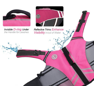 Vivaglory New Sports Style Ripstop Dog Life Jacket Safety Vest with Superior Buoyancy & Rescue Handle