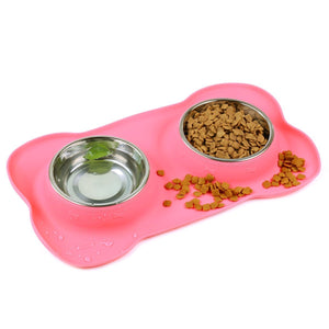 Vivaglory Dog Bowls Stainless Steel Water and Food Puppy Cat Bowls with Non Spill Skid Resistant Silicone Mat