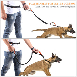 VIVAGLORY Hands Free Dog Leash with Dual Advanced Anti-Shock Bungees and Padded Handles, Reflective Waist Running Leash with Adjustable Belt for Training Jogging for Medium Large Dogs