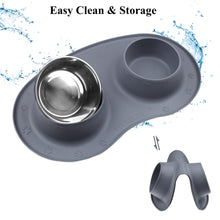 Load image into Gallery viewer, Vivaglory Dog Bowls Set with Double Stainless Steel Feeder Bowls and Wider Non Skid Spill Proof Silicone Mat for Cats Puppies Dogs